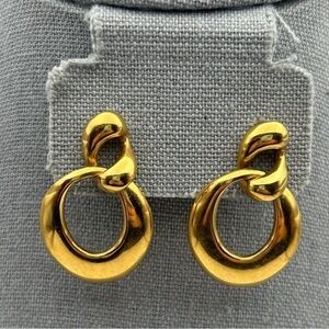Vintage Napier Quality Rich Gold Tone Stud Round Curved Dangle Hoops
